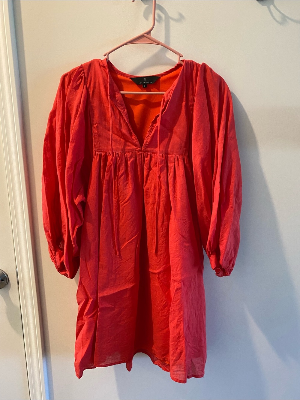 Women's Coral Peasant Tunic with Balloon Sleeves